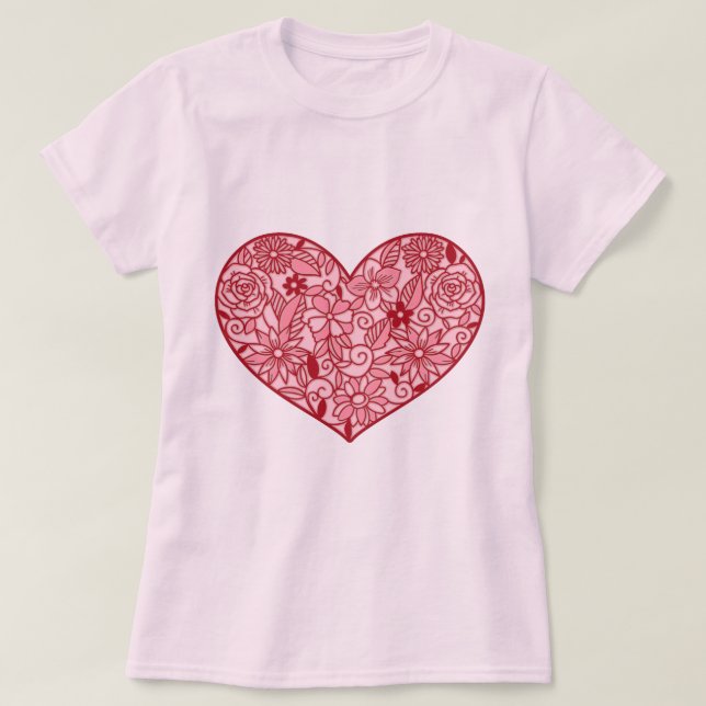 T-shirt Coeur rose romantique des fleurs Saint-Valentin (Design devant)