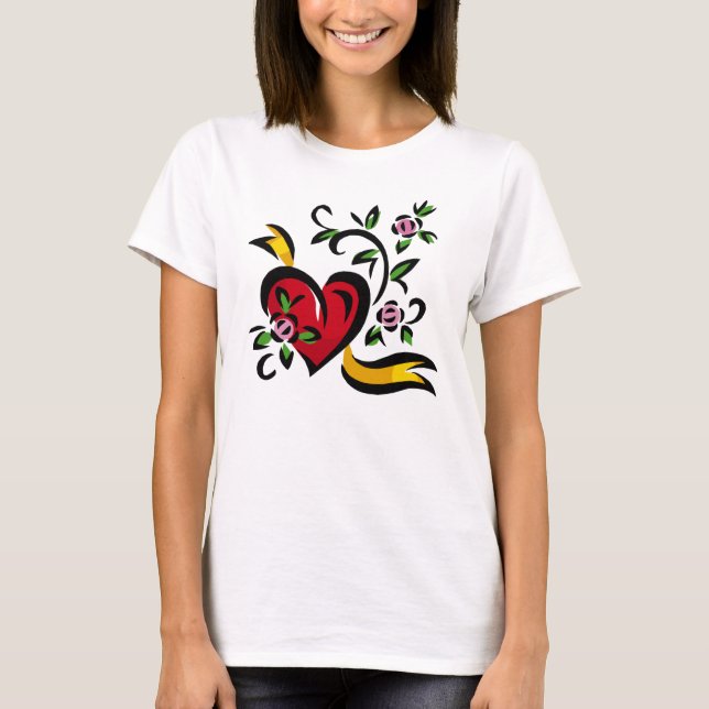 T-shirt Coeur, Rose, Ruban (Devant)