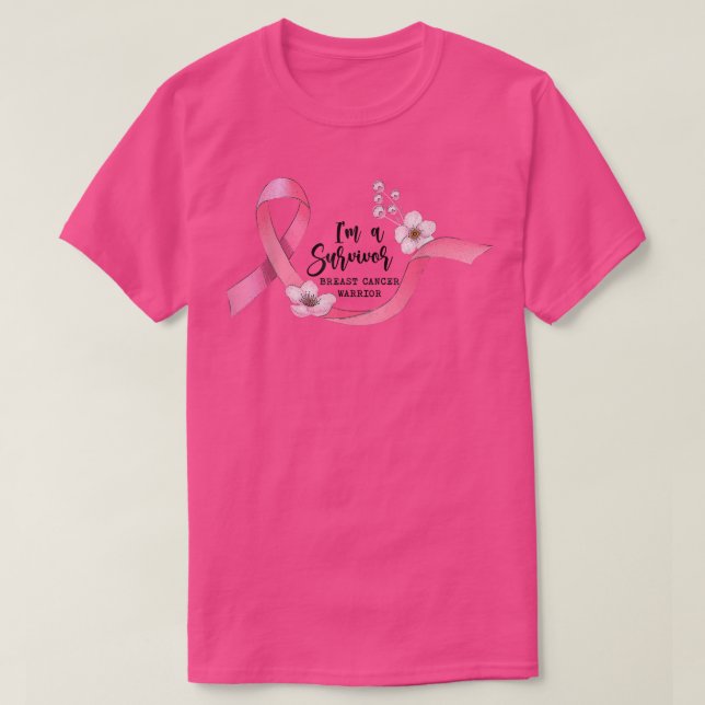 T-shirt Coeur rose Ruban Je suis un survivant Cancer du se (Design devant)