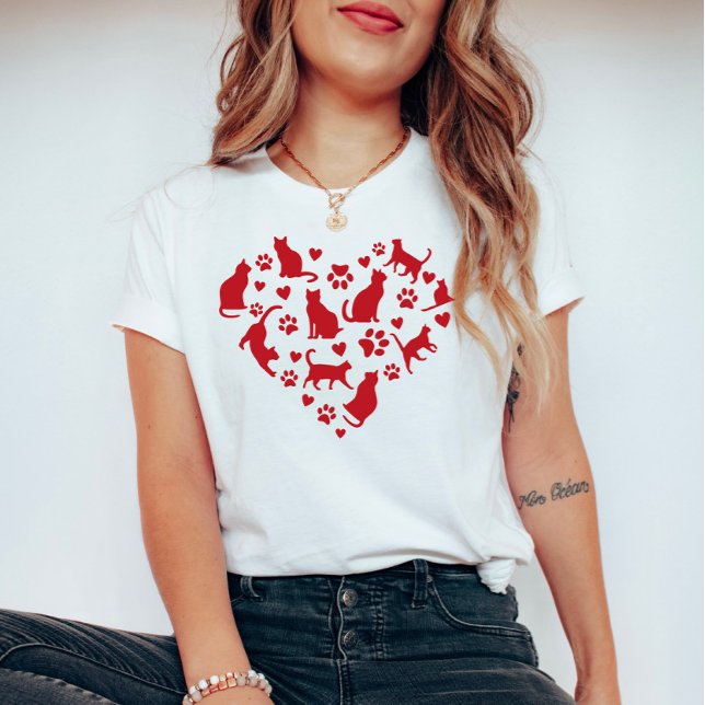 T-shirt Coeur rouge Amoureux des chats des chats (Créateur téléchargé)