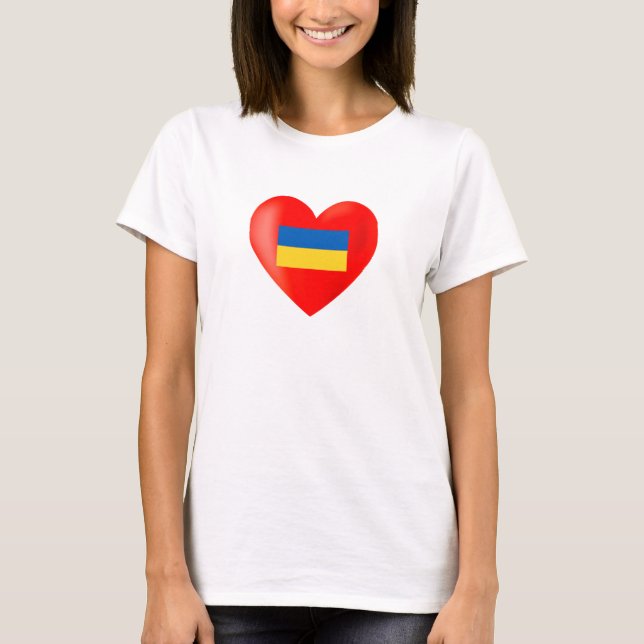 T-shirt Coeur rouge avec drapeau ukrainien (Devant)
