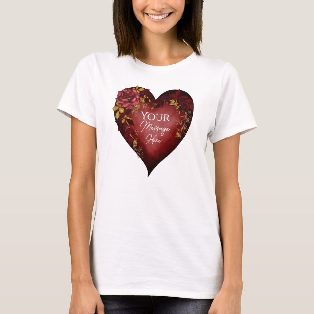 T-shirt Coeur rouge avec Rose modifiable (Devant)