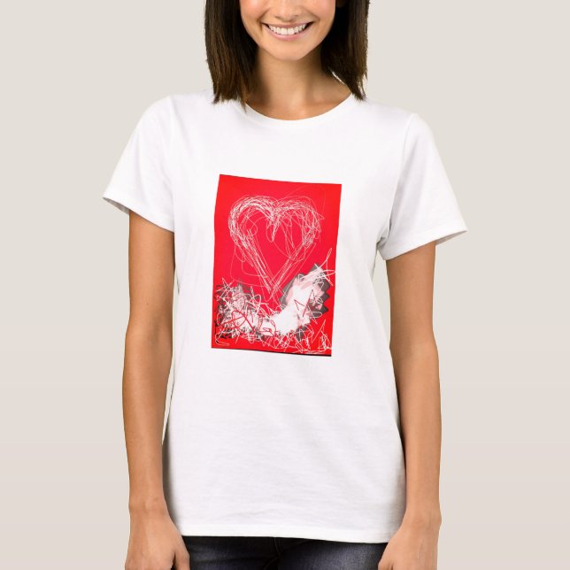 T-shirt Cœur rouge et blanc (Devant)