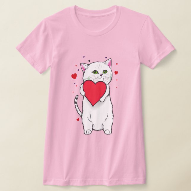 T-shirt Coeur rouge étreinte de chat (Poser)