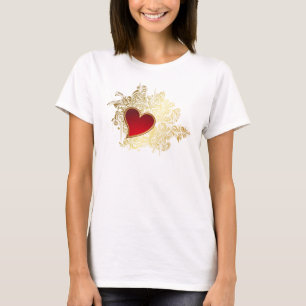 T-shirt Coeur rouge sur Gold Filigree