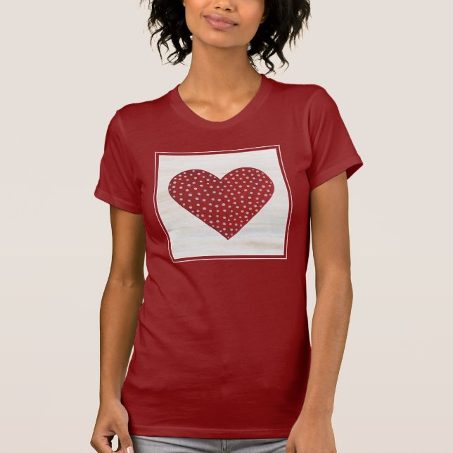 T-shirt Coeur rustique de Valentine de point de polka (Devant)