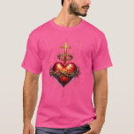 T-shirt Coeur Sacré De Jésus Foi De Dévotion Catholique<br><div class="desc">Ce dessin représente le Sacré Coeur de Jésus,  symbole central de la dévotion et de la foi catholiques. C'est une représentation puissante de l'amour et de la compassion.</div>