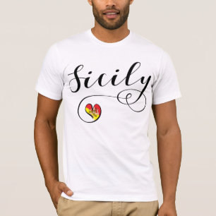 T-shirt Coeur sicilien de drapeau, j'aime la Sicile