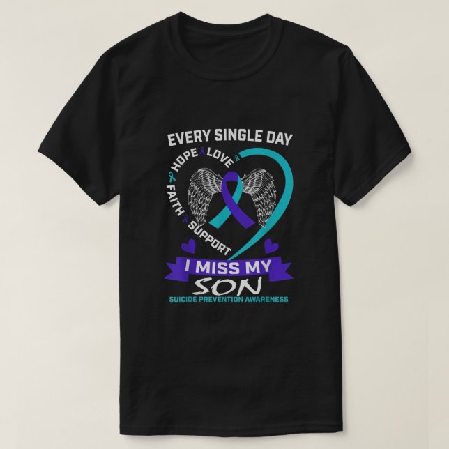 T-shirt Coeur Turquoise pourpre Je Manque Mon Fils Suicide (Design devant)