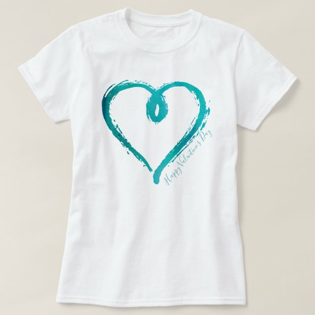 T-shirt Coeur turquoise Tiré Main (Design devant)