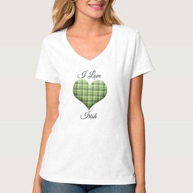 T-shirt Coeur vert rétro plaid St Patrick I love Irish (Devant)