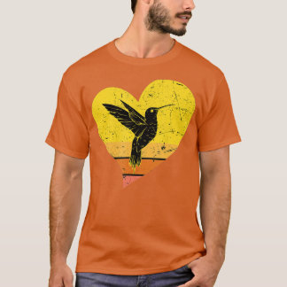 T-shirt Coeur Vintage rétro Coeur de colibri Oiseau de col