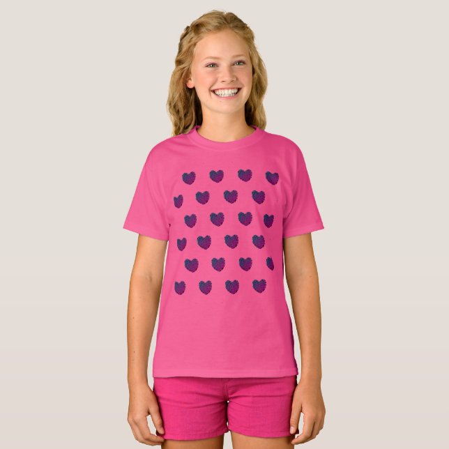 T-Shirt Cœur Violet pour Filles (Devant entier)