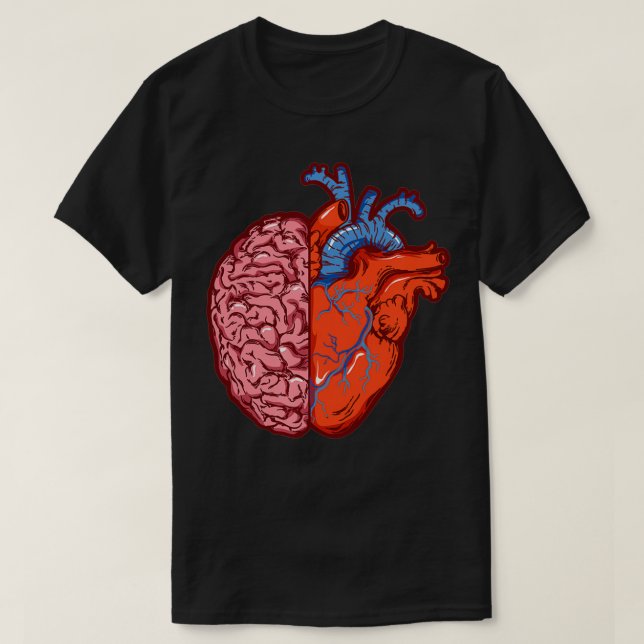 T-shirt Coeur vs cerveau Inspirée QE vs QI Coeur et (Design devant)