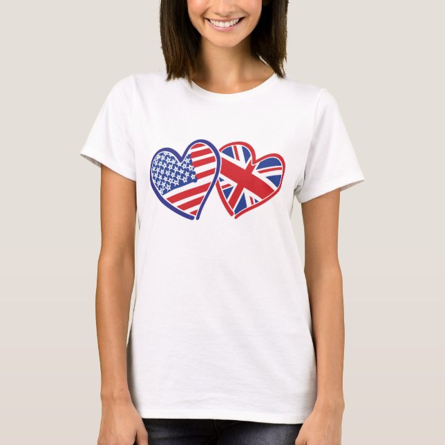 T-shirt Coeurs amoureux des États-Unis et du Royaume-Uni (Devant)