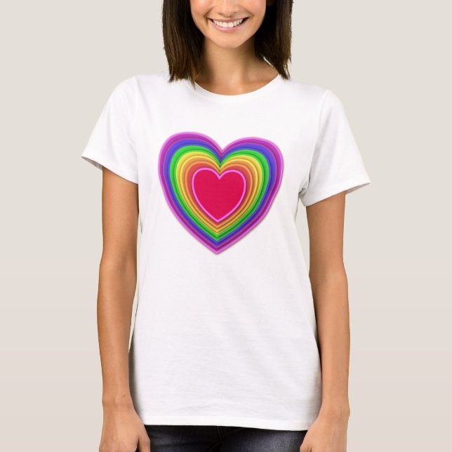 T-shirt Cœurs arc-en-ciel en 3D superposés (Devant)