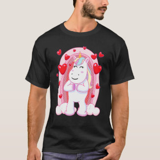 T-shirt Coeurs Arc-En-Ciel Unicorne Valentines Anniversair