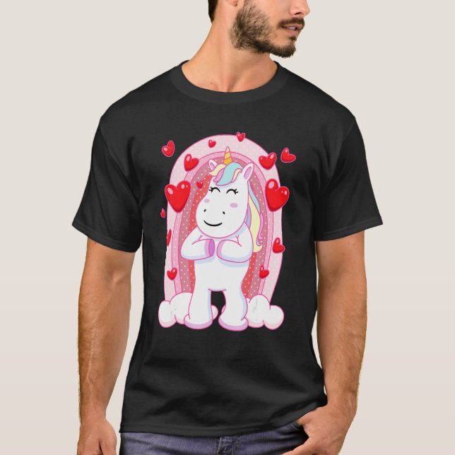 T-shirt Coeurs Arc-En-Ciel Unicorne Valentines Anniversair (Devant)
