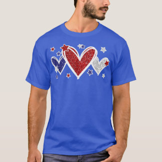 T-shirt Coeurs Bleus Bleu Rouge Et Étoiles Pour Patriotiqu