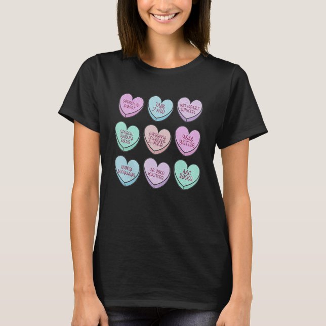 T-shirt Coeurs Candy Voix Langue Pathologiste SLP Valen (Devant)