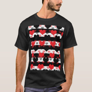 T-shirt Coeurs d'Amour Noir Rouge Avec Blancs Noir