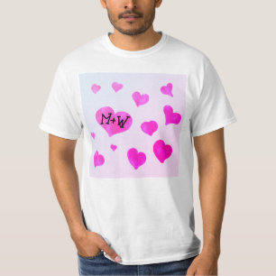 T-shirt Coeurs d'aquarelle rose Personnalisé Nom de couple