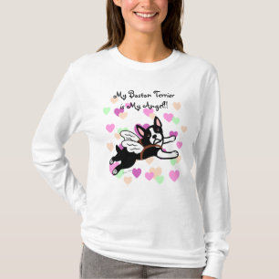 T-shirt Coeurs de bande dessinée d'ange de Boston Terrier