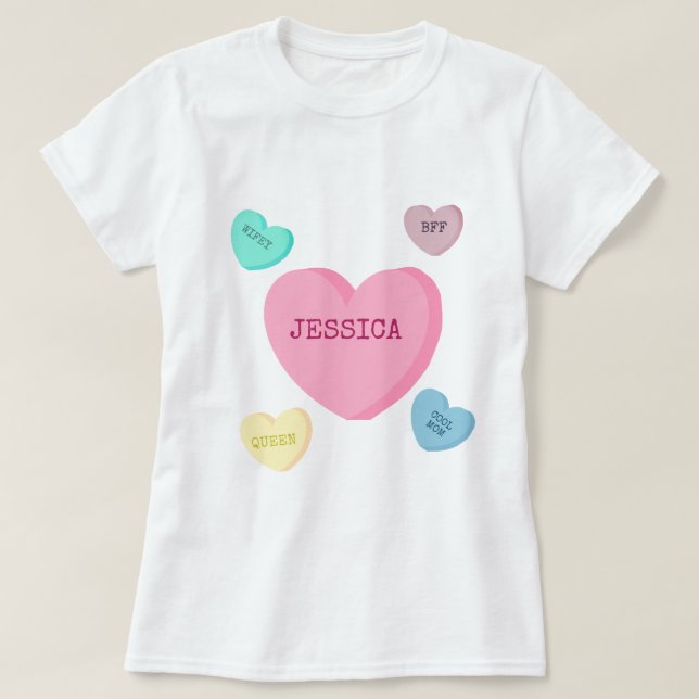 T-shirt Coeurs de bonbons personnalisés Maman et femme Che (Design devant)