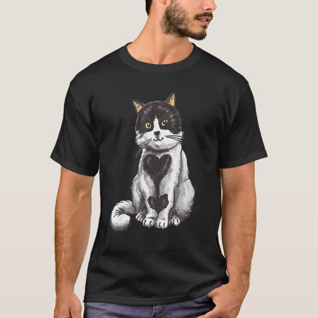 T-shirt Cœurs de chat noir blanc (Devant)