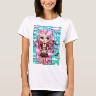 T-shirt Coeurs de cheveux roses et baisers Fée Big Eyes