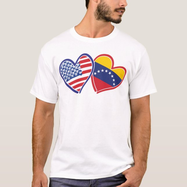 T-shirt Coeurs de drapeaux USA et Venezuela (Devant)