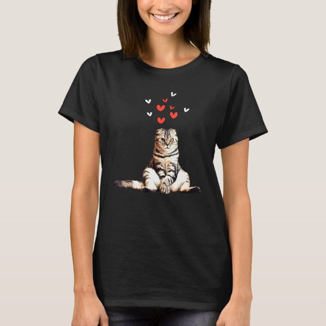 T-shirt Coeurs de plancher de chat Noir Arrière - plan Kit (Devant)