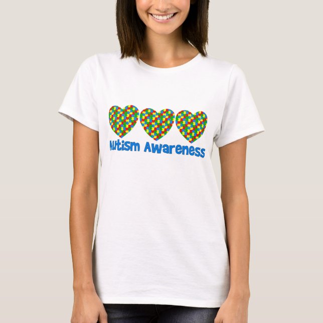 T-shirt Coeurs de puzzle de sensibilisation sur l'autisme (Devant)