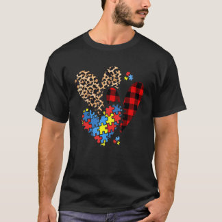 T-shirt Cœurs de sensibilisation à l'autisme Léopard Carre