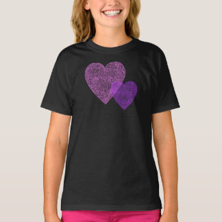 T-shirt Coeurs d'empreinte manuscrite rose et violet