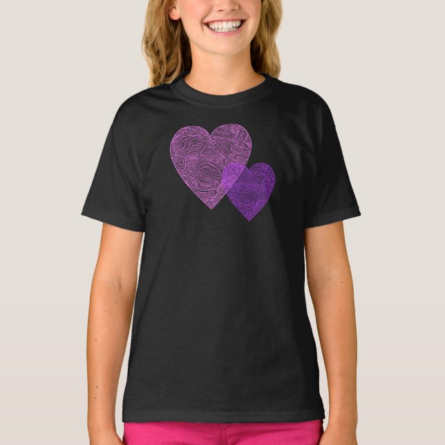 T-shirt Coeurs d'empreinte manuscrite rose et violet (Devant)