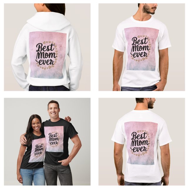 T-shirt Cœurs Dorés Écriture Tendance Meilleure Maman Jama (Golden Hearts Trendy Script Best Mom Ever Modern clothes)