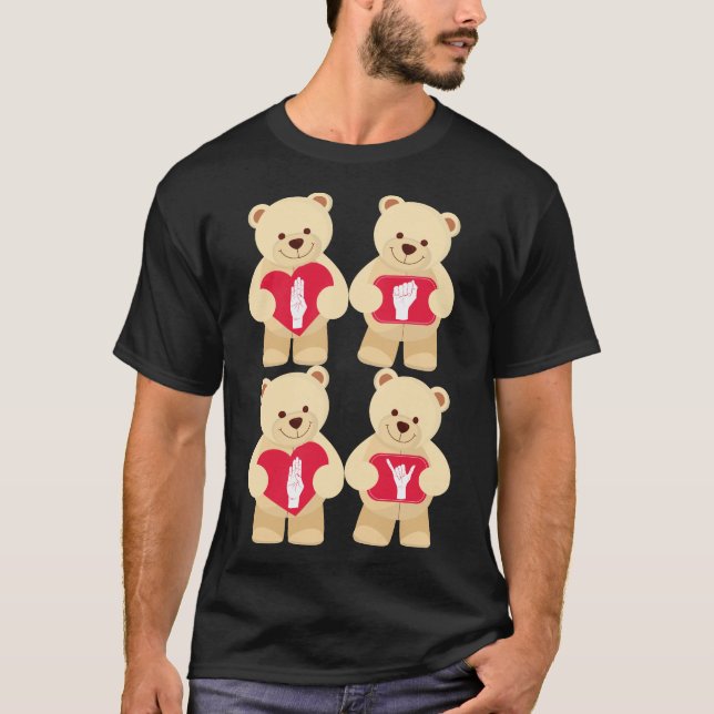 T-shirt Coeurs d'ours de nounours de langue des signes du (Devant)