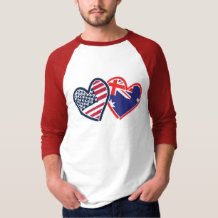 T-shirt Coeurs du drapeau australien et américain