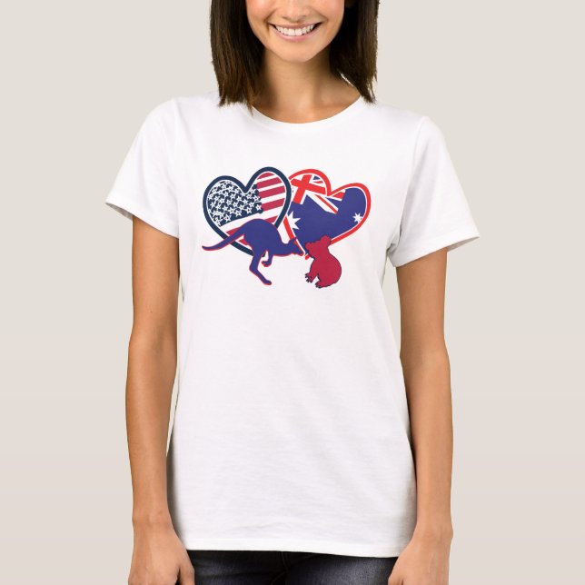 T-shirt Coeurs du drapeau australien et américain (Devant)