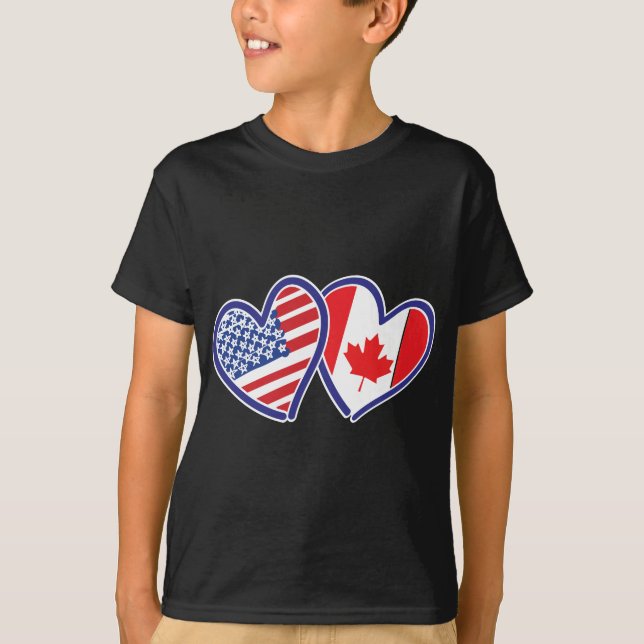 T-shirt Coeurs du drapeau canadien et américain (Devant)