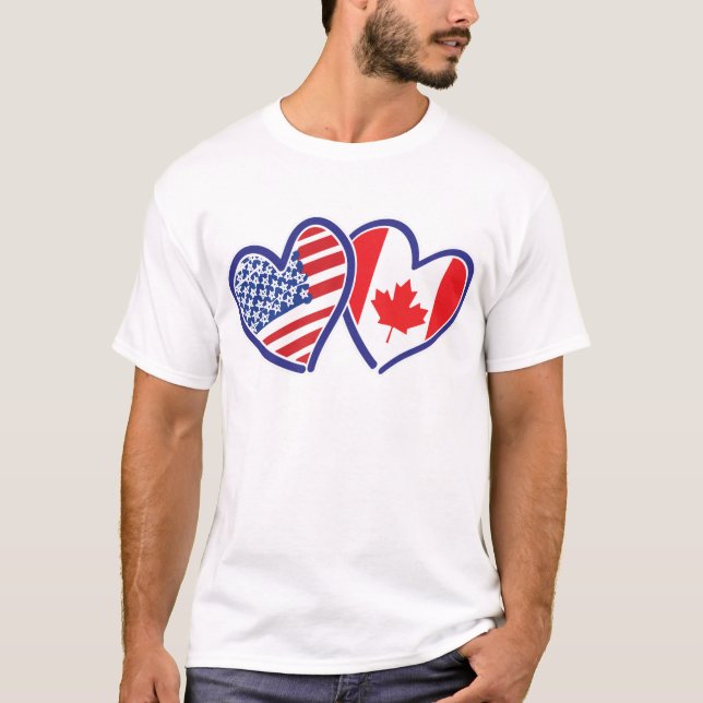 T-shirt Coeurs du drapeau canadien et américain (Devant)