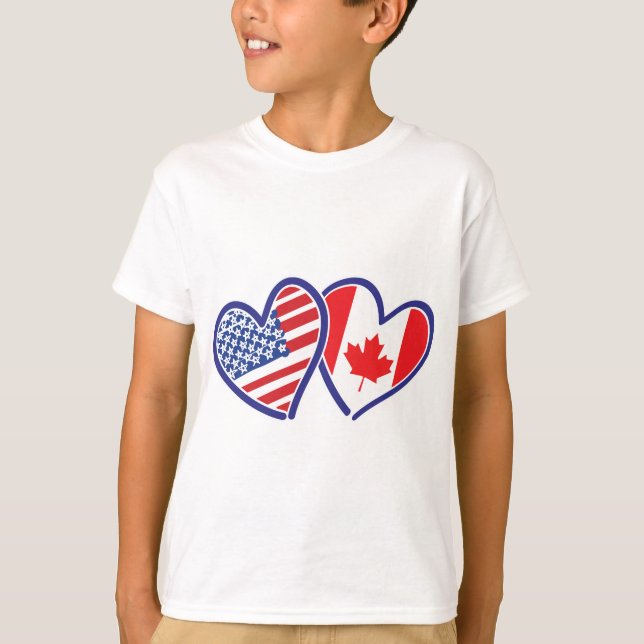 T-shirt Coeurs du drapeau canadien et américain (Devant)