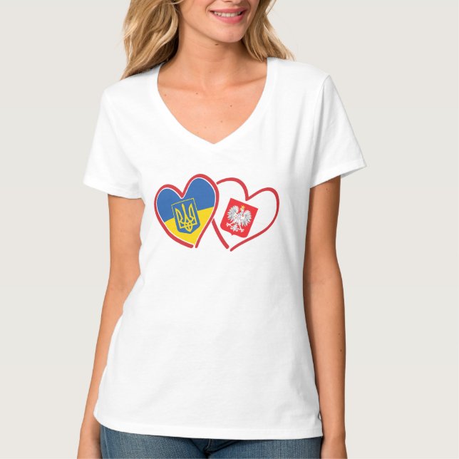 T-shirt Coeurs du drapeau ukrainien et polonais (Devant)