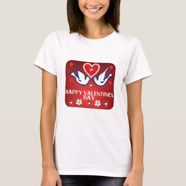 T-SHIRT COEURS ET FLEURS DE COLOMBES DE VALENTINES (Devant)