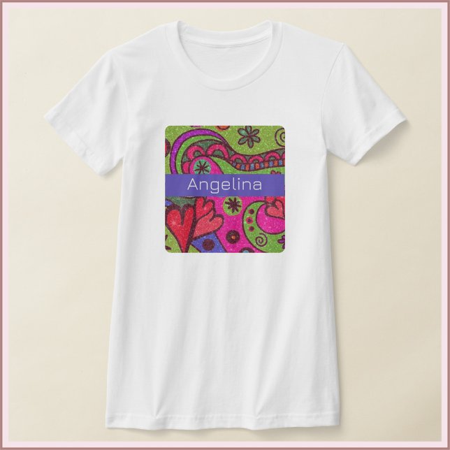 T-shirt Coeurs et fleurs rétro joyeux Multicolor (Créateur téléchargé)