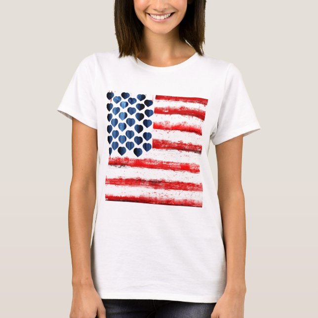 T-shirt coeurs et rayures, flag.LOVE américain AMÉRIQUE (Devant)
