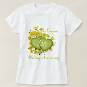 T-shirt Coeurs Fleurs sauvages du 1er anniversaire du Mari