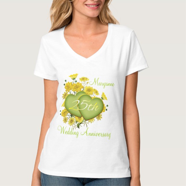 T-shirt Coeurs Fleurs sauvages du 25e anniversaire du Mari (Devant)