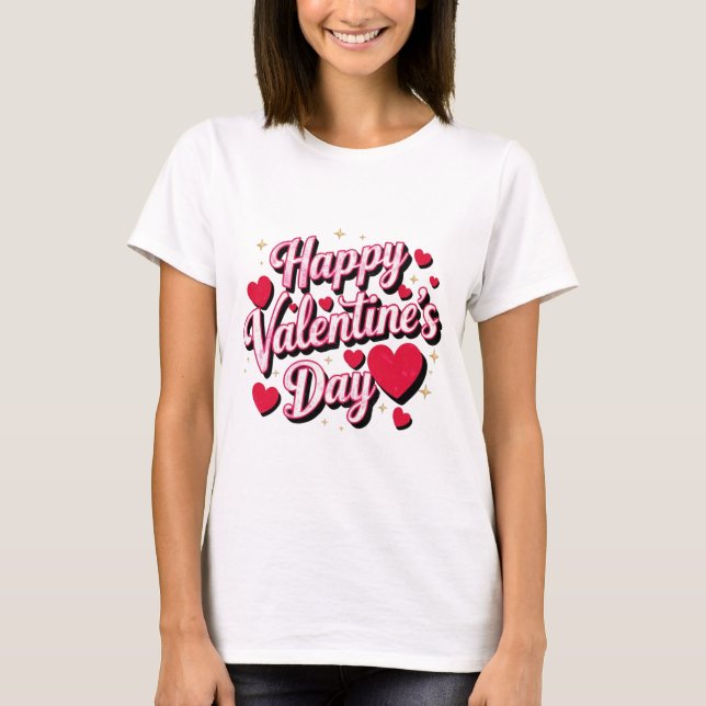 T-shirt Coeurs Heureuses Saintes-Valentin modernes rétro (Devant)